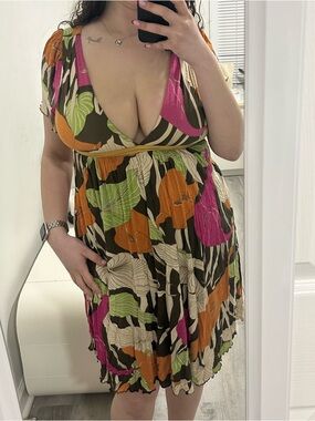 saja leaf print mini dress